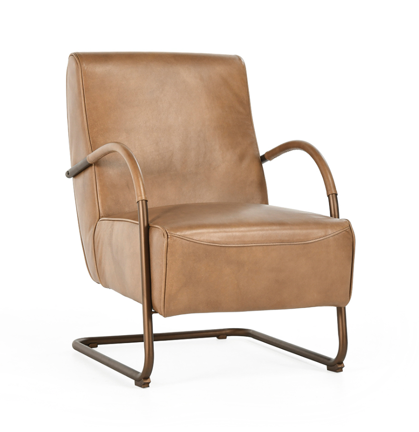 Flint 24" Top Grain Leather Chair - Toffee + Iron