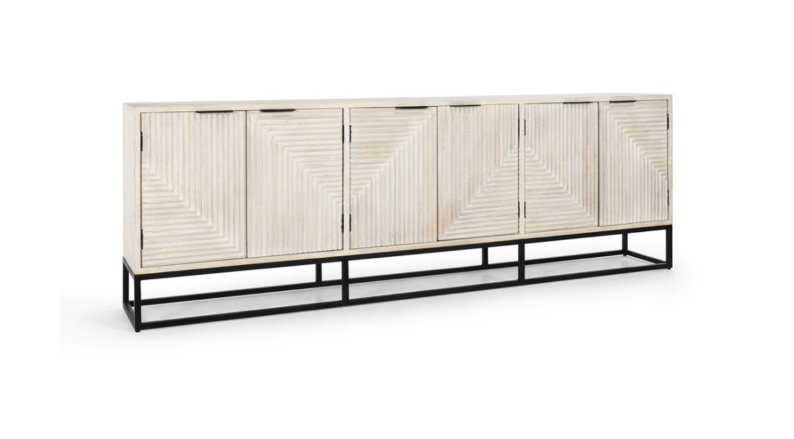 Lawrence 108" 6 Door Sideboard - Antique Alabaster + Iron