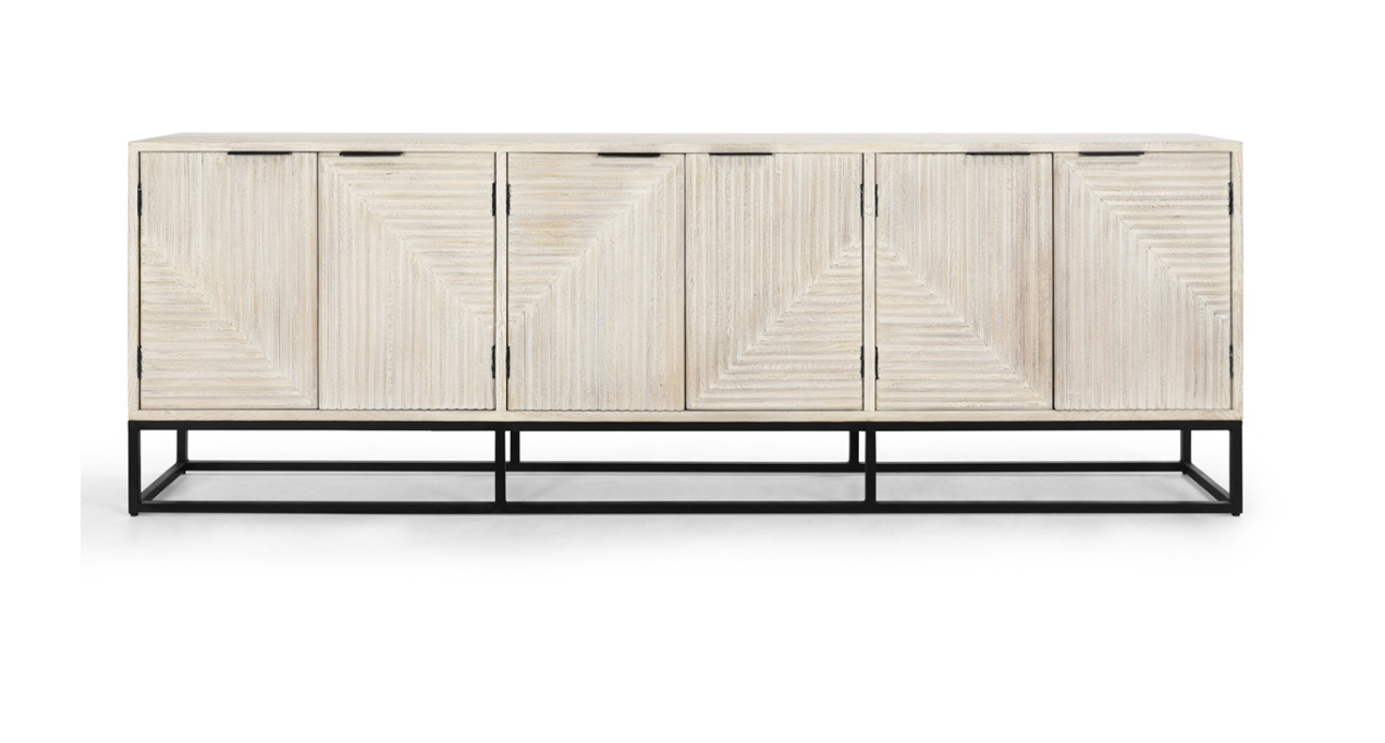 Lawrence 108" 6 Door Sideboard - Antique Alabaster + Iron