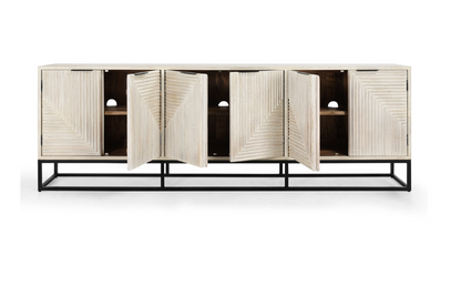 Lawrence 108" 6 Door Sideboard - Antique Alabaster + Iron