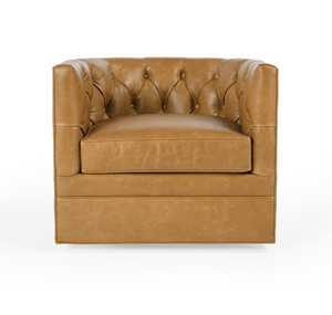 Thatcher 33" Tufted Top Grain Leather Swivel Chair - Butterscotch