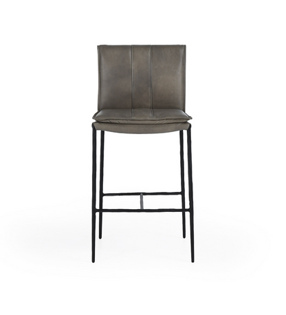 Wesley Top Grain Counter Stool - Gray + Iron