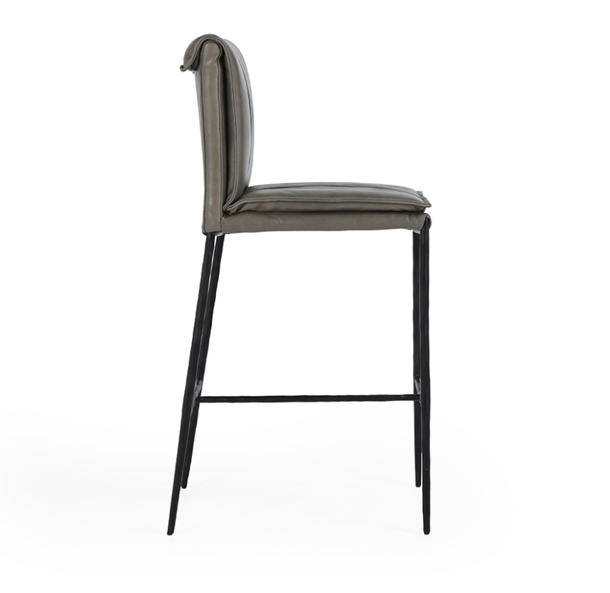 Wesley Top Grain Counter Stool - Gray + Iron
