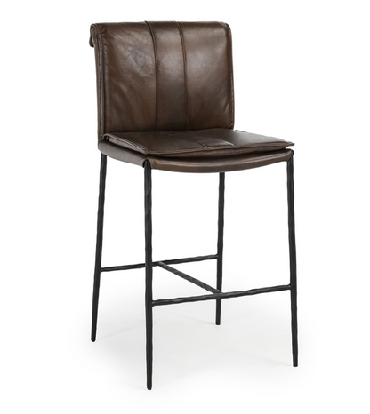 Wesley Top Grain Leather Counter Stool - Chocolate + Iron