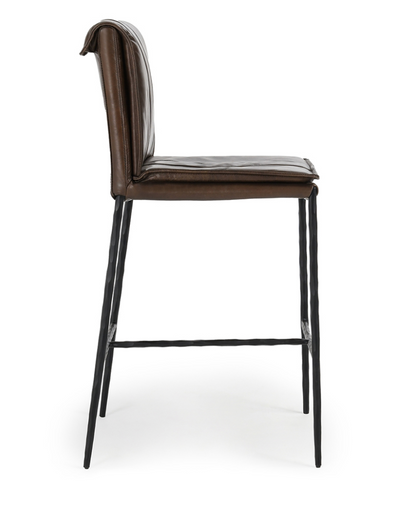 Wesley Top Grain Leather Counter Stool - Chocolate + Iron