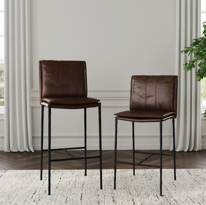Wesley Top Grain Leather Counter Stool - Chocolate + Iron