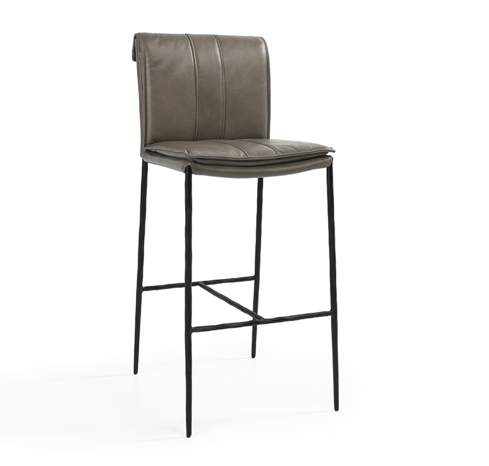 Wesley Top Grain Bar Stool - Gray + Iron