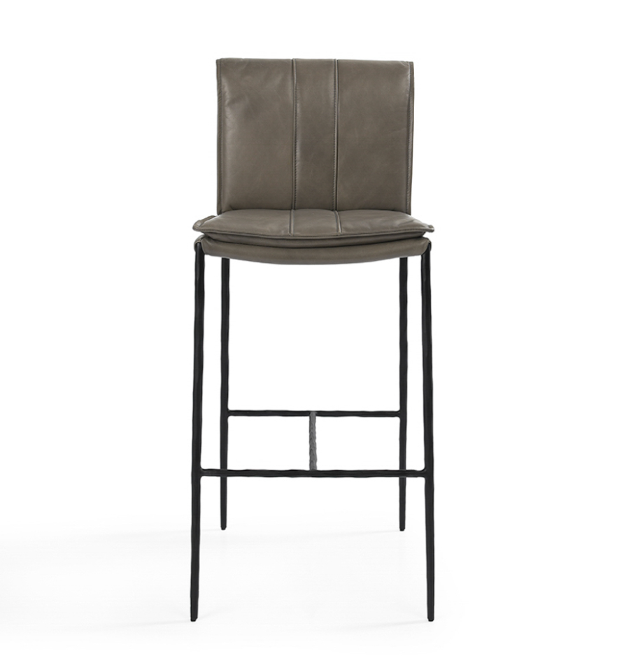 Wesley Top Grain Bar Stool - Gray + Iron