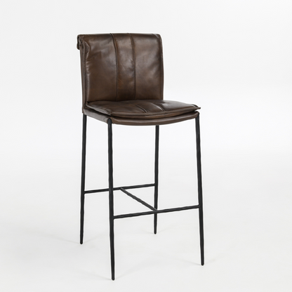 Wesley Top Grain Bar Stool - Chocolate + Iron
