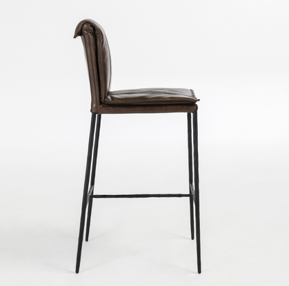 Wesley Top Grain Bar Stool - Chocolate + Iron