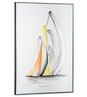 Sweeping Sails II 33" Hand Painted Framed Canvas Art