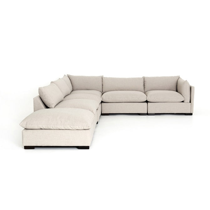 Blakeney 117" 5 Cushion Sectional w/Ottoman - Sand Mist - Classic Carolina Home