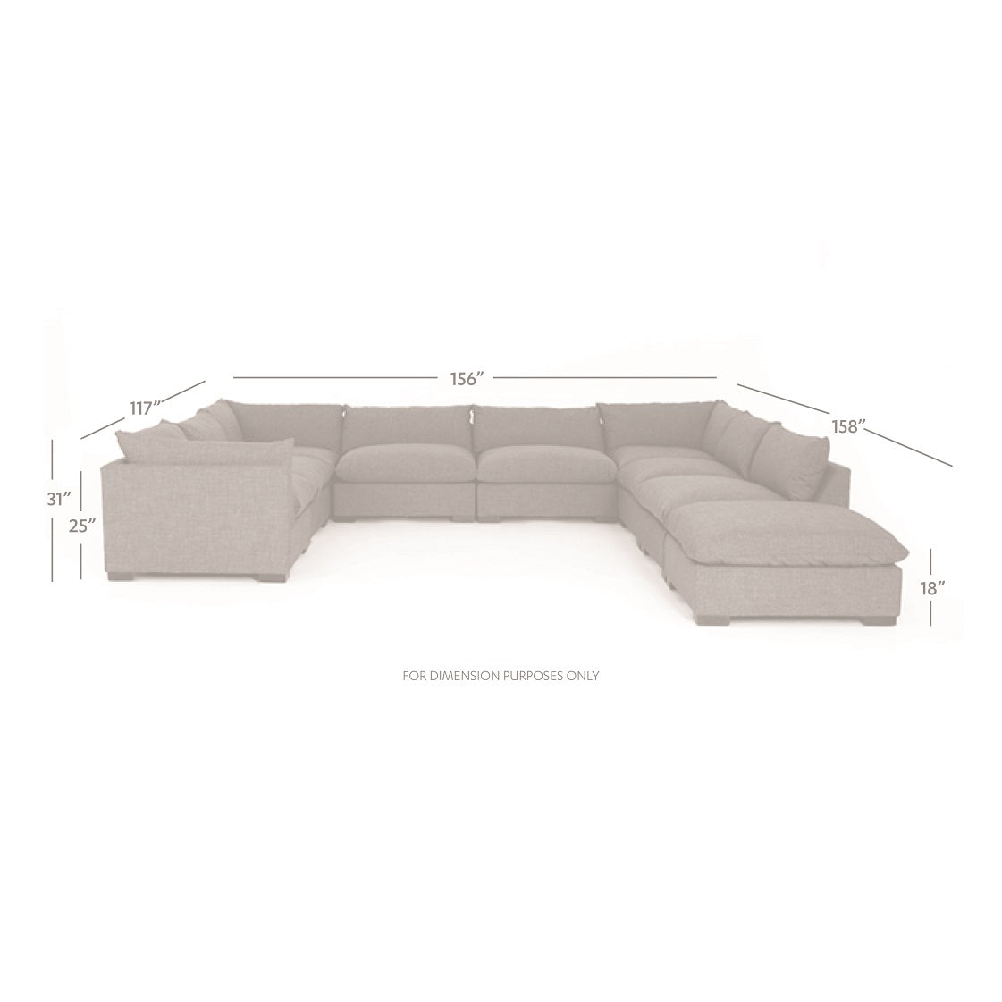 Blakeney 156" 6 Sectional w/Ottoman - Sand Mist - Classic Carolina Home