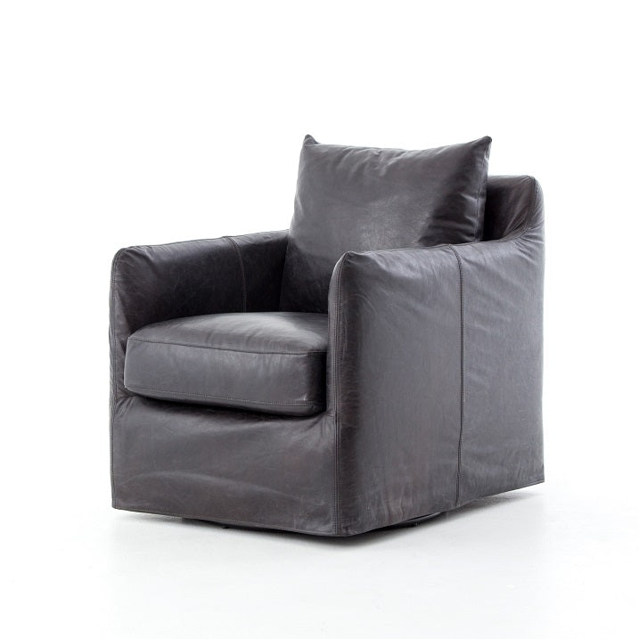 Blair 26" Top Grain Leather Swivel Chair - Ebony - Classic Carolina Home