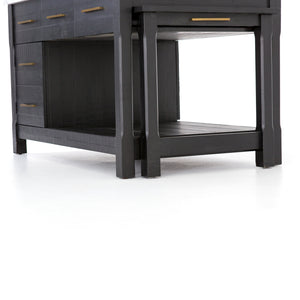 Killian 60" Extendable Kitchen Island - Black Acacia + White Italian Marble