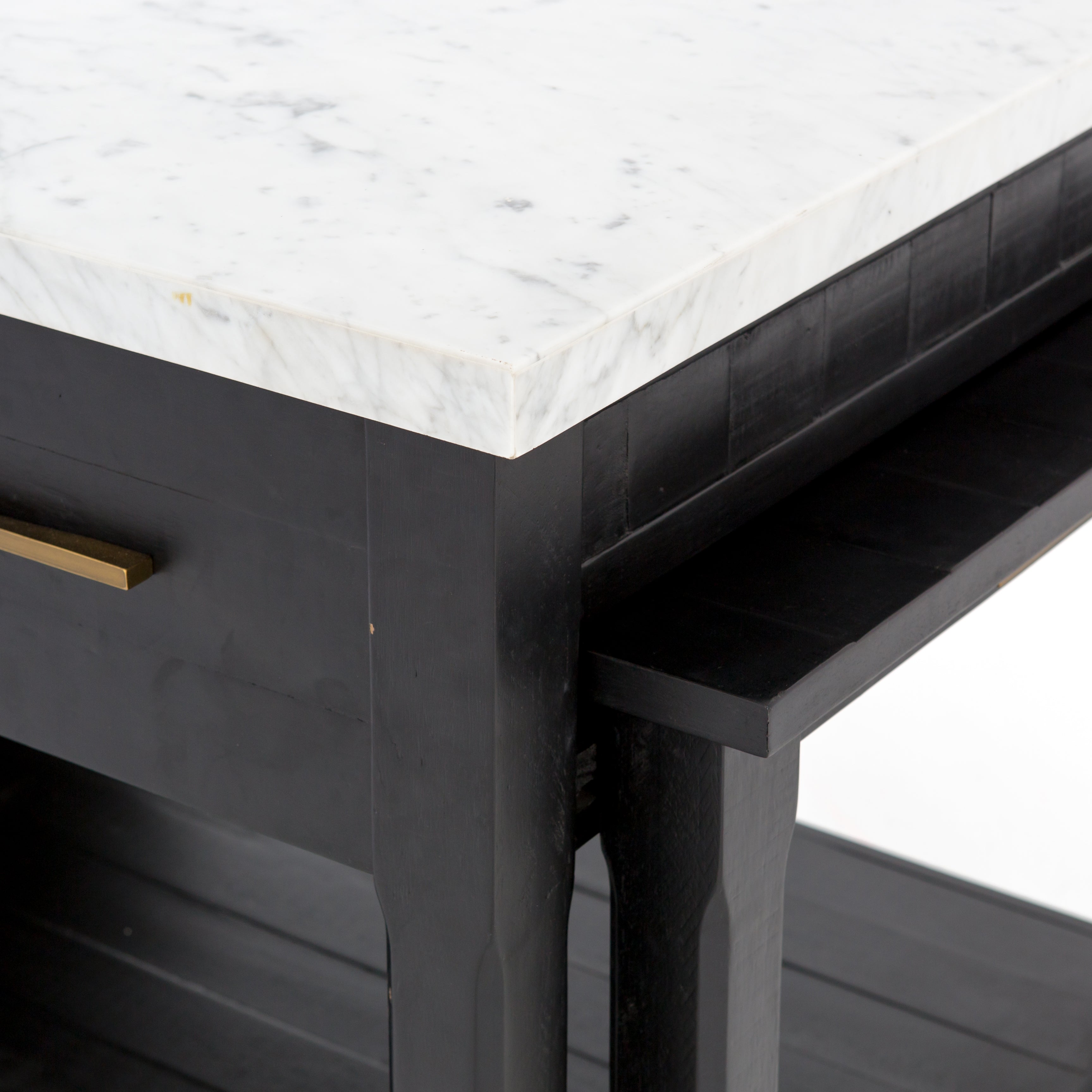 Killian 60" Extendable Kitchen Island - Black Acacia + White Italian Marble