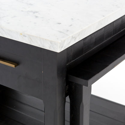 Killian 60" Extendable Kitchen Island - Black Acacia + White Italian Marble