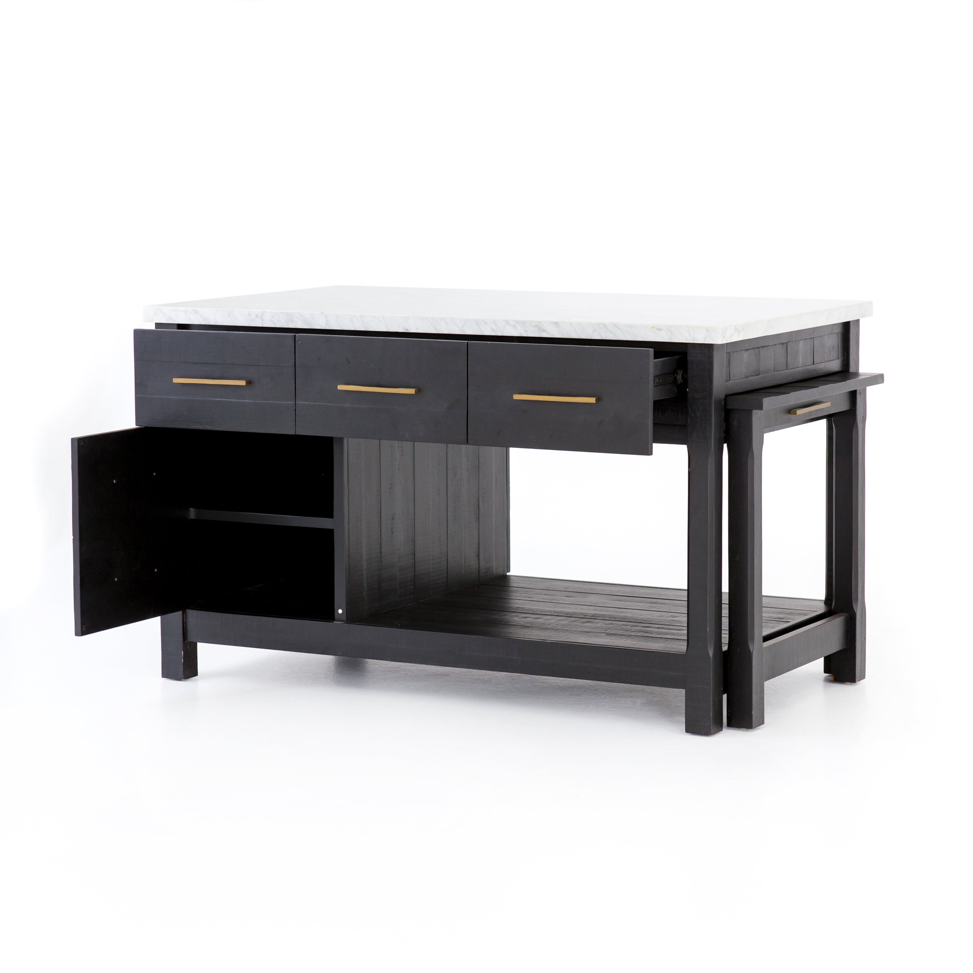 Killian 60" Extendable Kitchen Island - Black Acacia + White Italian Marble