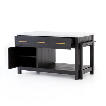 Killian 60" Extendable Kitchen Island - Black Acacia + White Italian Marble