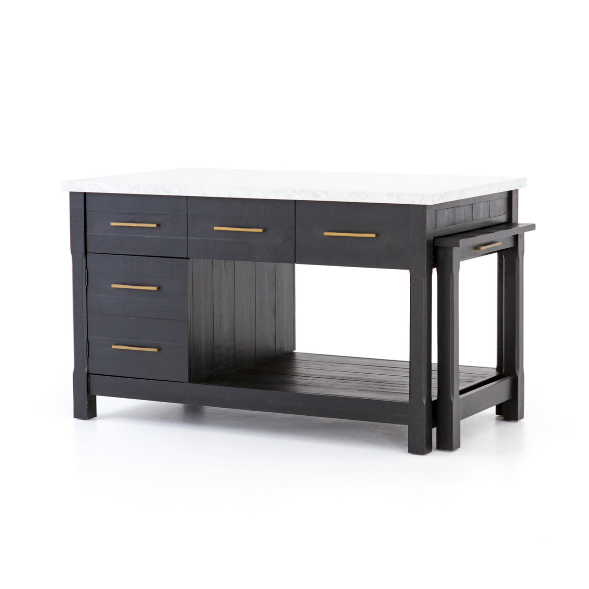 Killian 60" Extendable Kitchen Island - Black Acacia + White Italian Marble