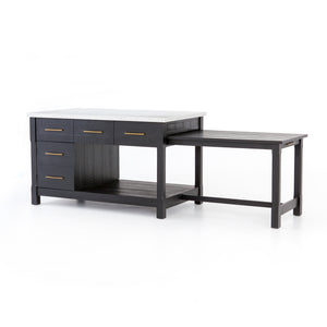 Killian 60" Extendable Kitchen Island - Black Acacia + White Italian Marble