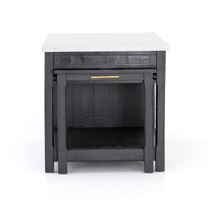 Killian 60" Extendable Kitchen Island - Black Acacia + White Italian Marble