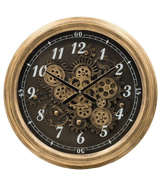 Richard 21" Gear Clock - Gold Frame + Antique Black - Classic Carolina Home