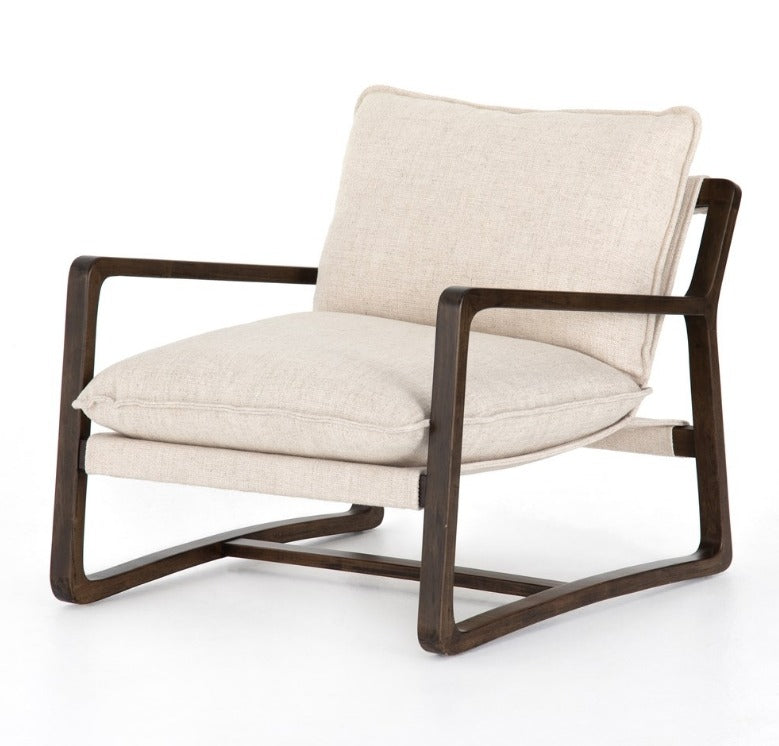Adam Oak Lounge Chair - Performance  Cream