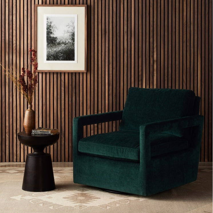 Wilder 30" Swivel Chair - Emerald Noir Performance Velvet
