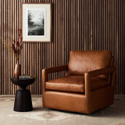 Wilder 30" Top Grain Leather Swivel Chair - Toffee