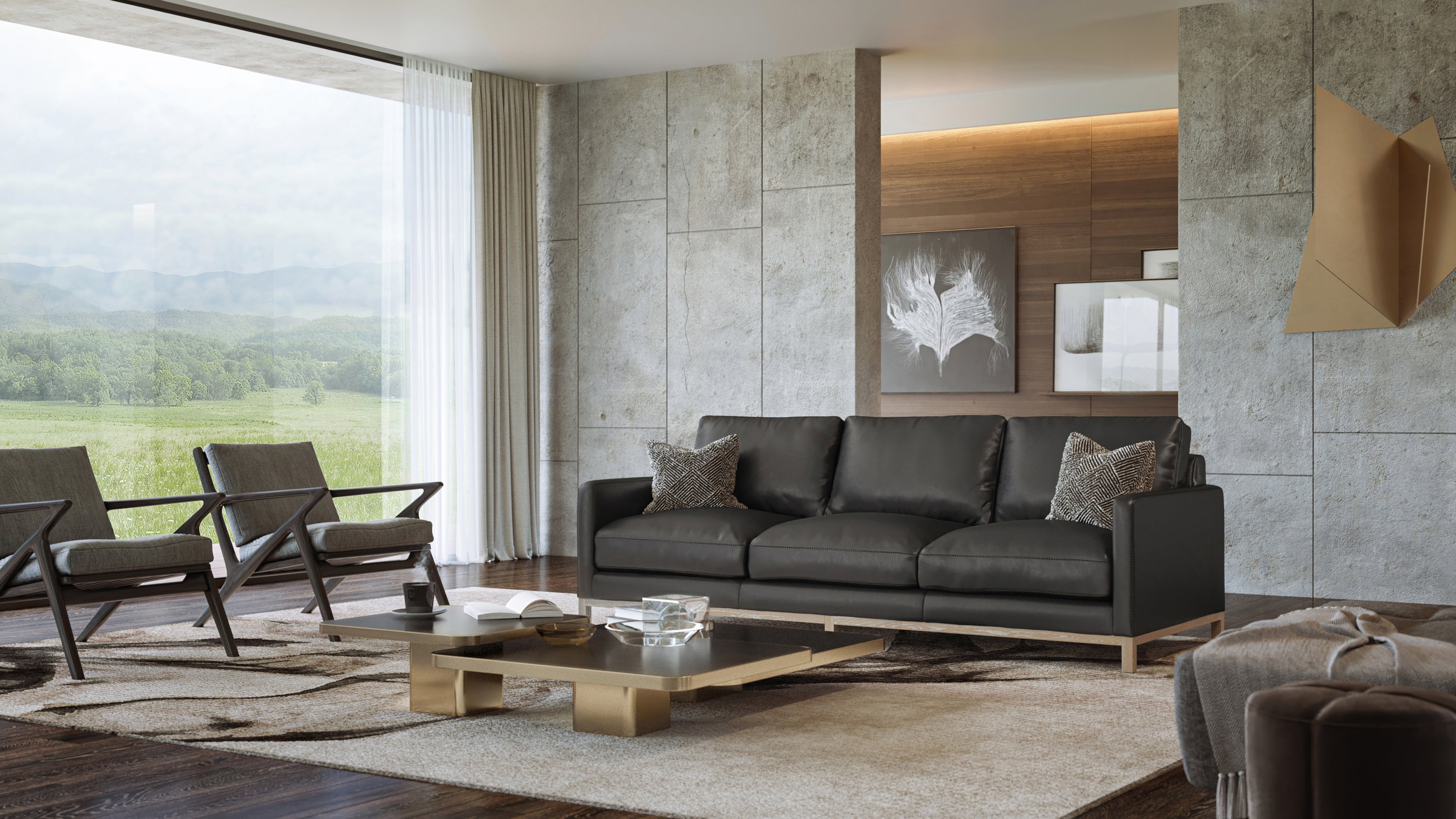 Clarksdale 90" Top Grain Leather 3 Cushion Sofa - Napa Charcoal - Classic Carolina Home