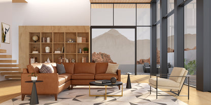 Willis 100" Top Grain Leather 5 Cushion Sectional - Monza Chestnut - Classic Carolina Home