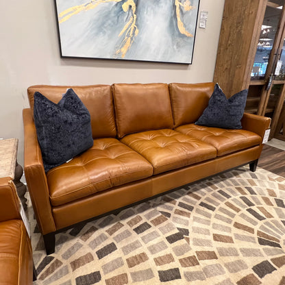 Torrey 87" Tufted Top Grain Leather 3 Cushion Sofa - Delmar Goldenrod