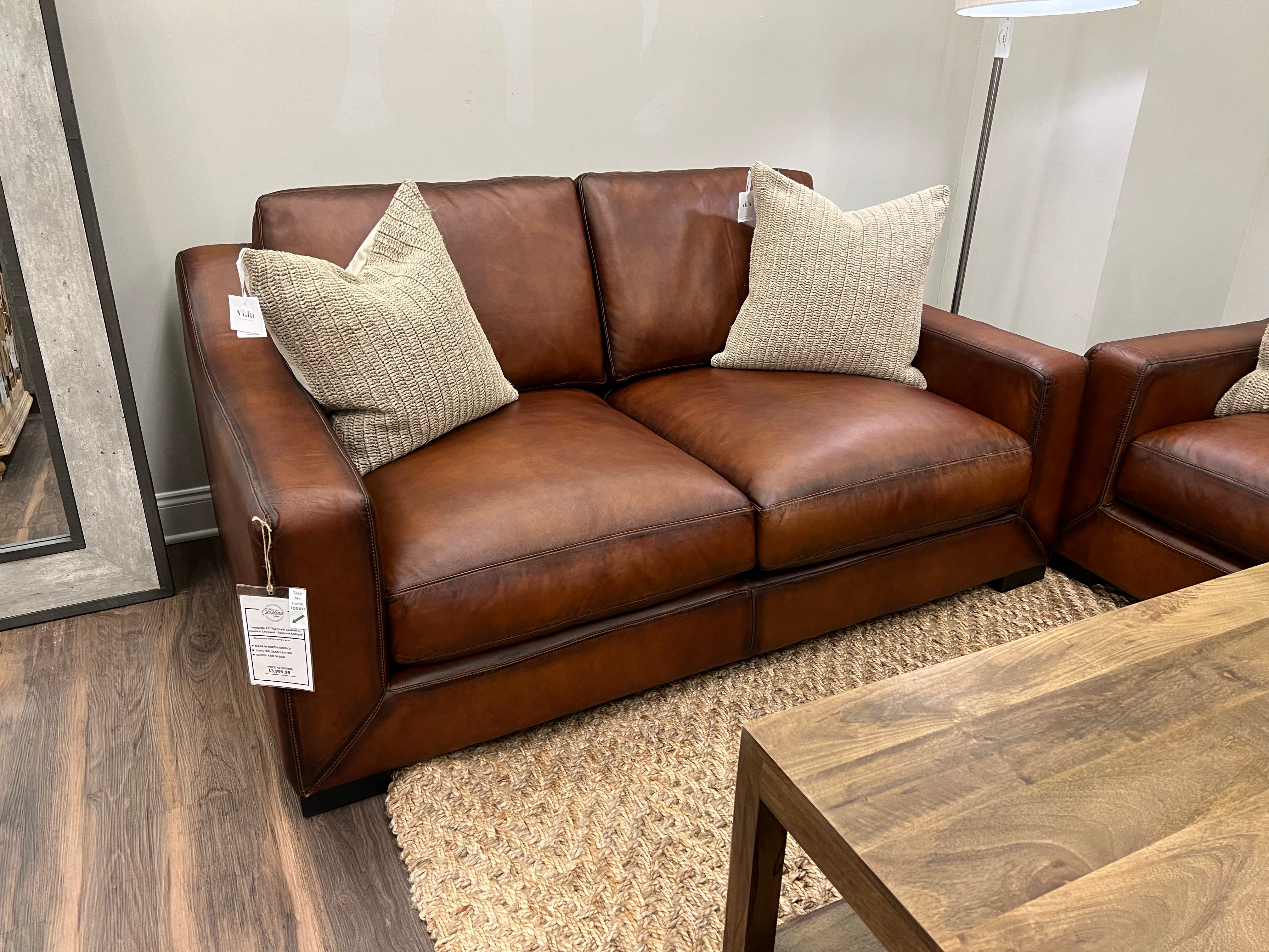 Leonardo 69" Top Grain Leather 2 Cushion Loveseat - Daytona Antique