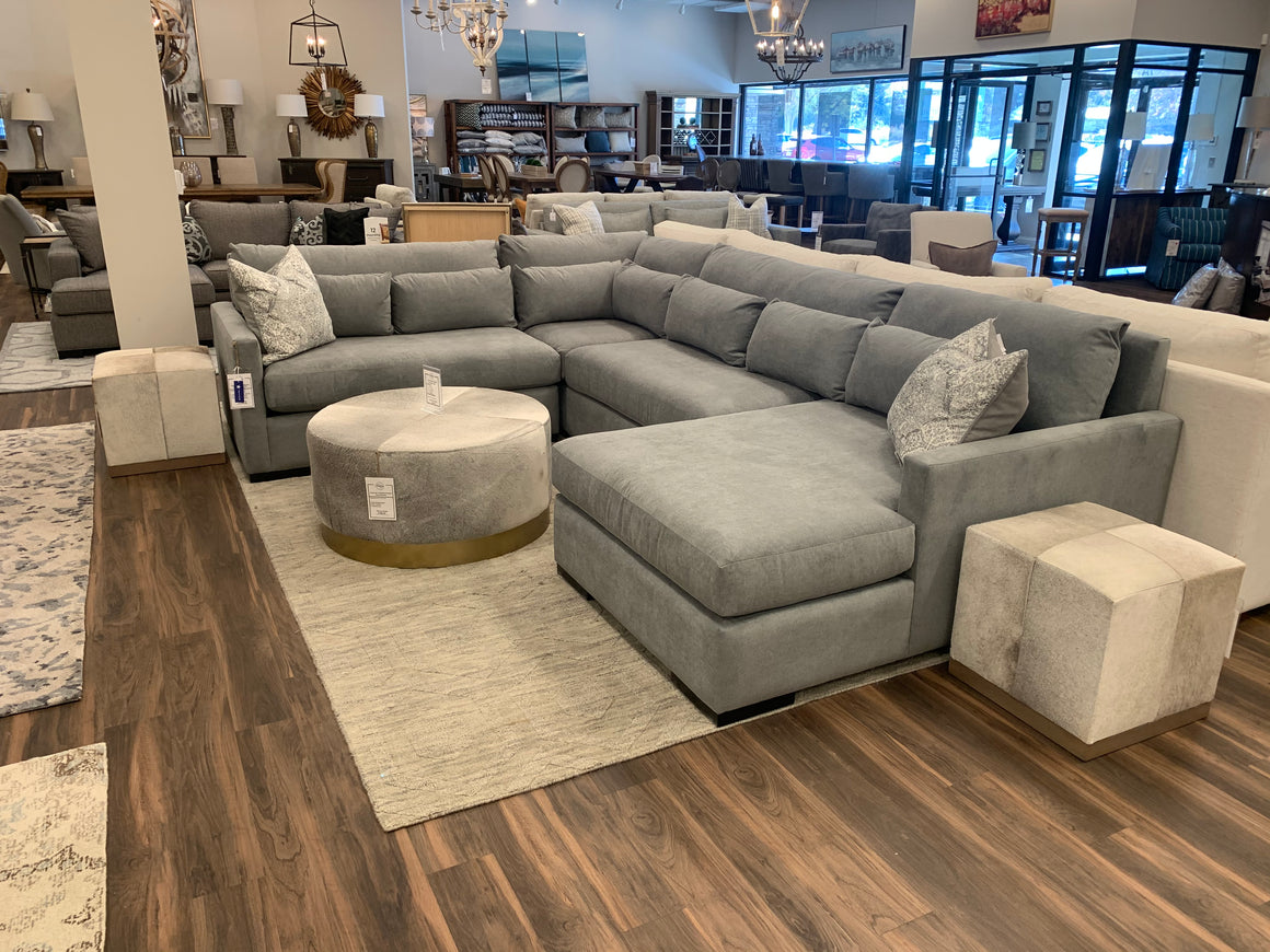 Glenda 144" x 104" Quick Ship Sectional w/Right Arm Facing Chaise - Charcoal Blue - Classic Carolina Home