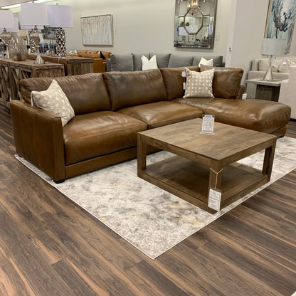 Raphael 124" Top Grain Leather Sofa w/Right Arm Facing Chaise - Bravo Bronze