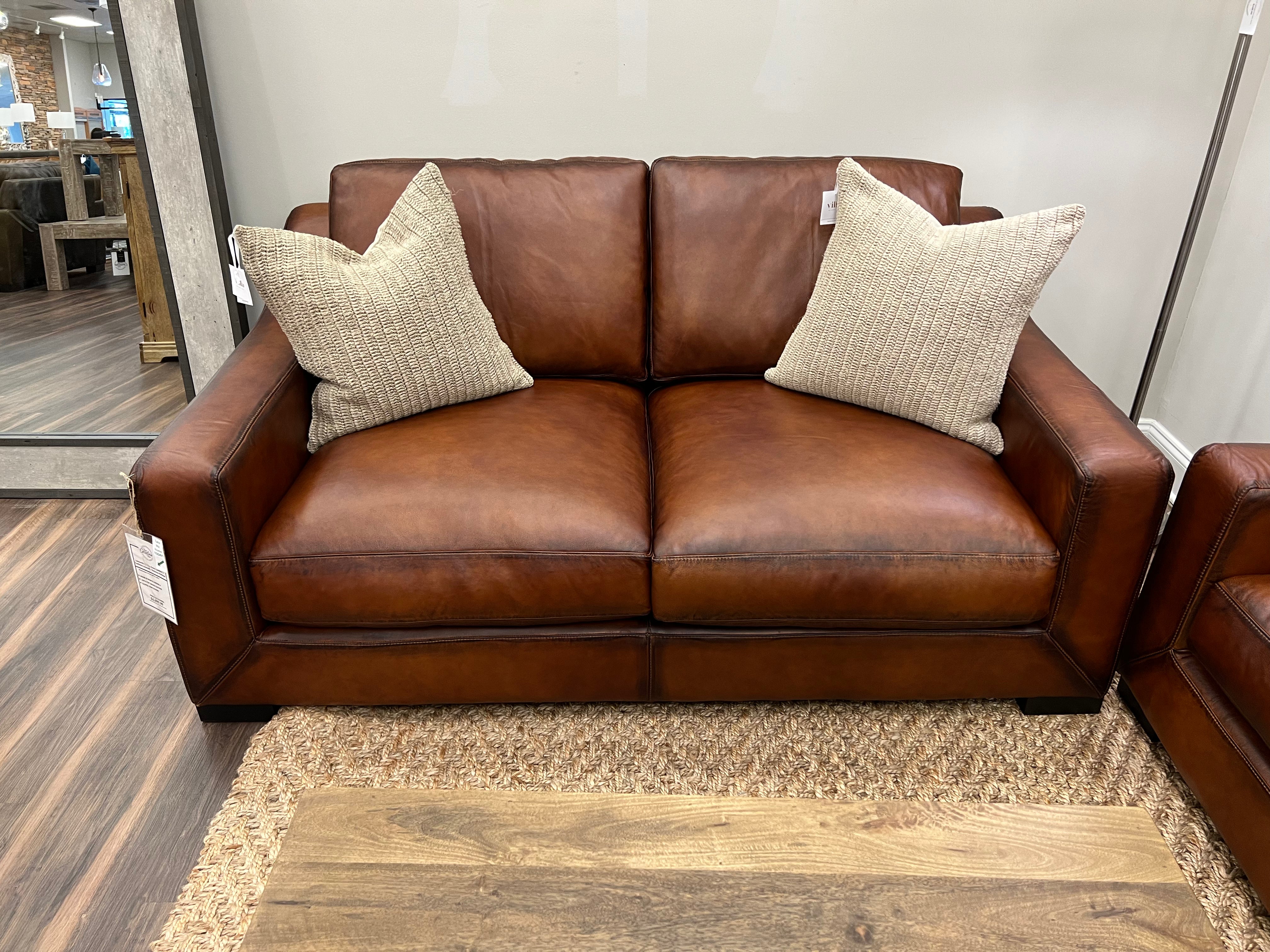 Leonardo 69" Top Grain Leather 2 Cushion Loveseat - Daytona Antique