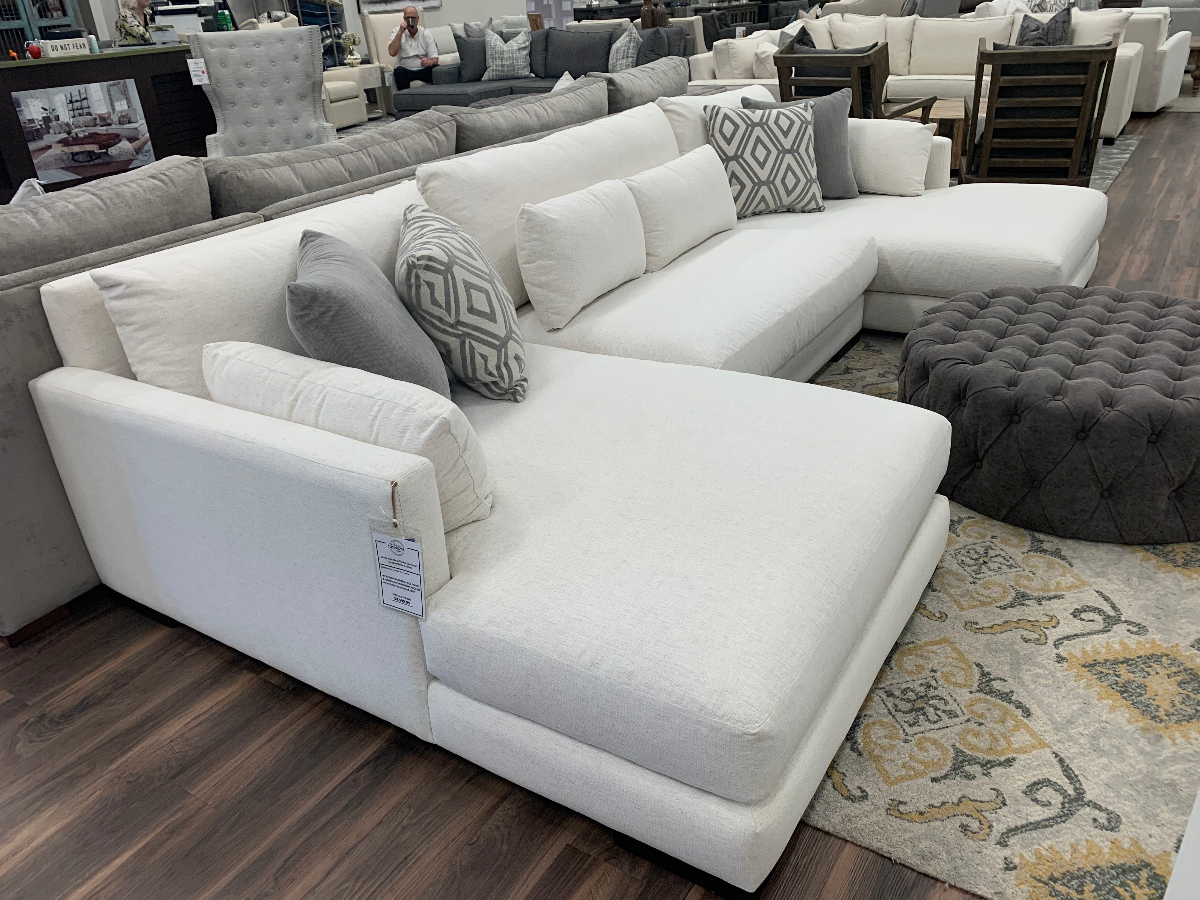 Gloria 144" Dual Chaise Quick Ship Sectional - Crypton Natural Linen - Classic Carolina Home