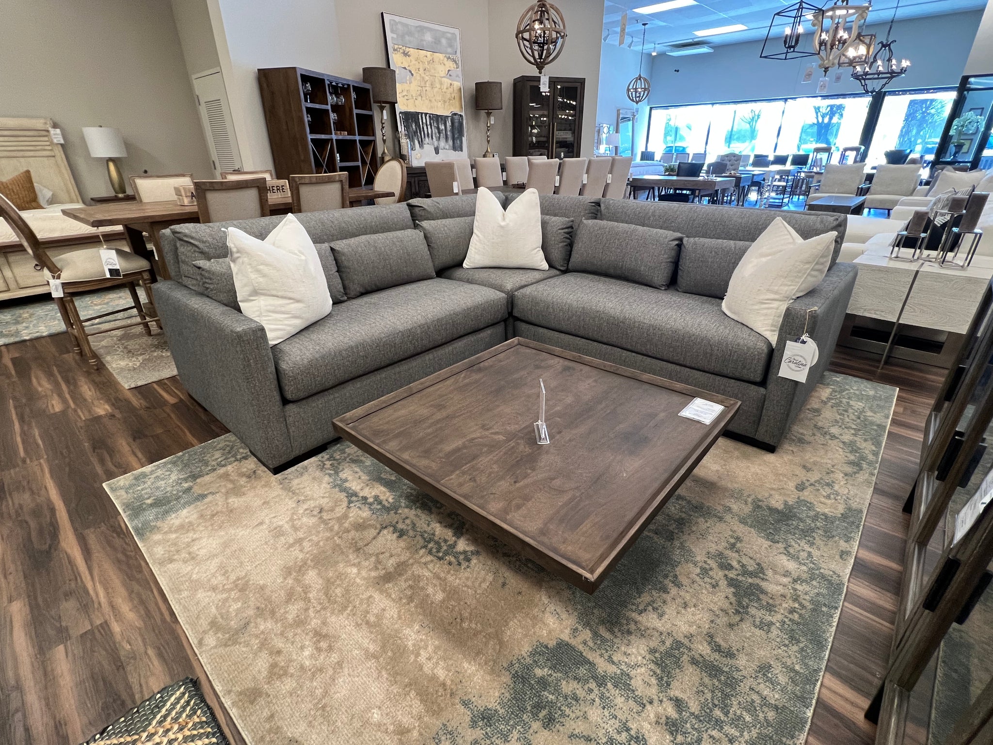 Glenda Quick Ship 104 x 104 Bench Cushion Sectional Crypton Pepper Classic Carolina Home