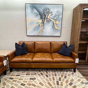 Torrey 87" Tufted Top Grain Leather 3 Cushion Sofa - Delmar Goldenrod