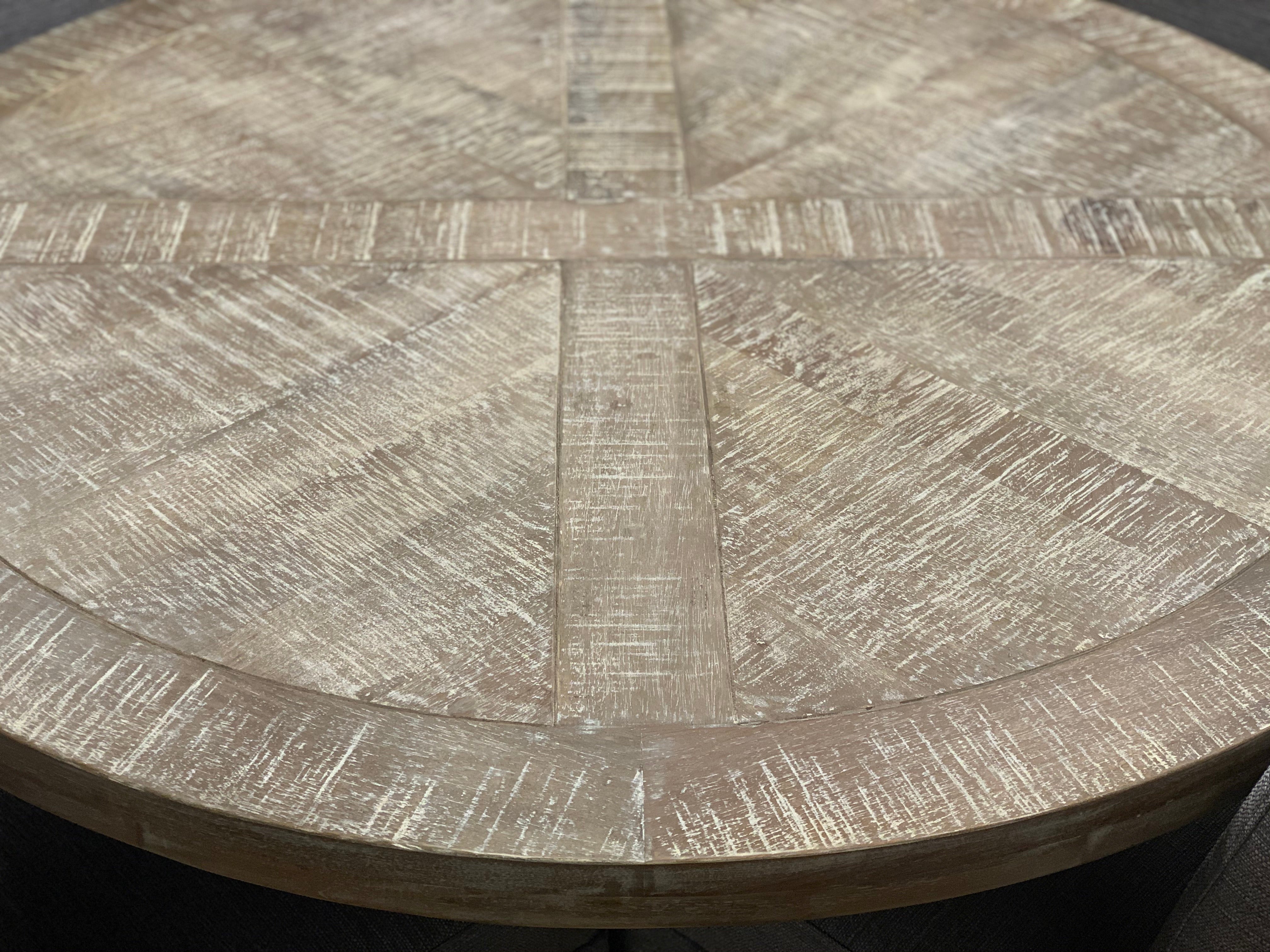 Charleston 53" Round Parquet Dining Table - White Wash - Classic Carolina Home