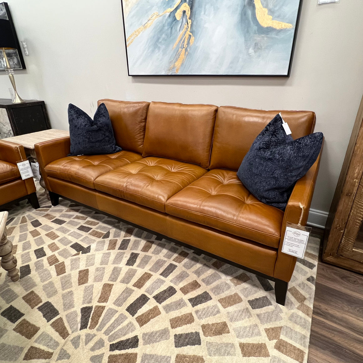 Torrey 87" Tufted Top Grain Leather 3 Cushion Sofa - Delmar Goldenrod