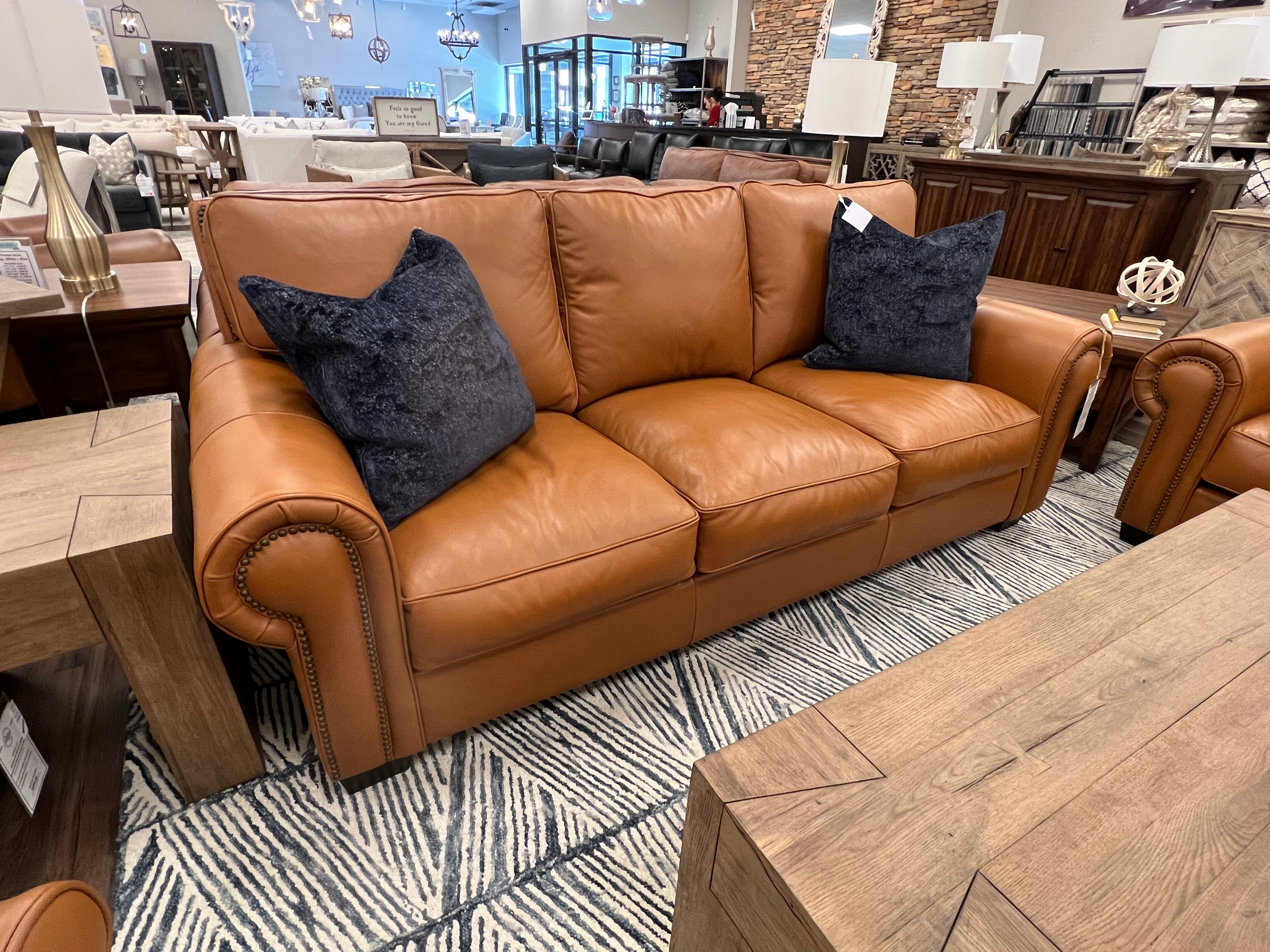 Wallace 92" Top Grain Leather 3 Cushion Sofa - Amadeus Whiskey