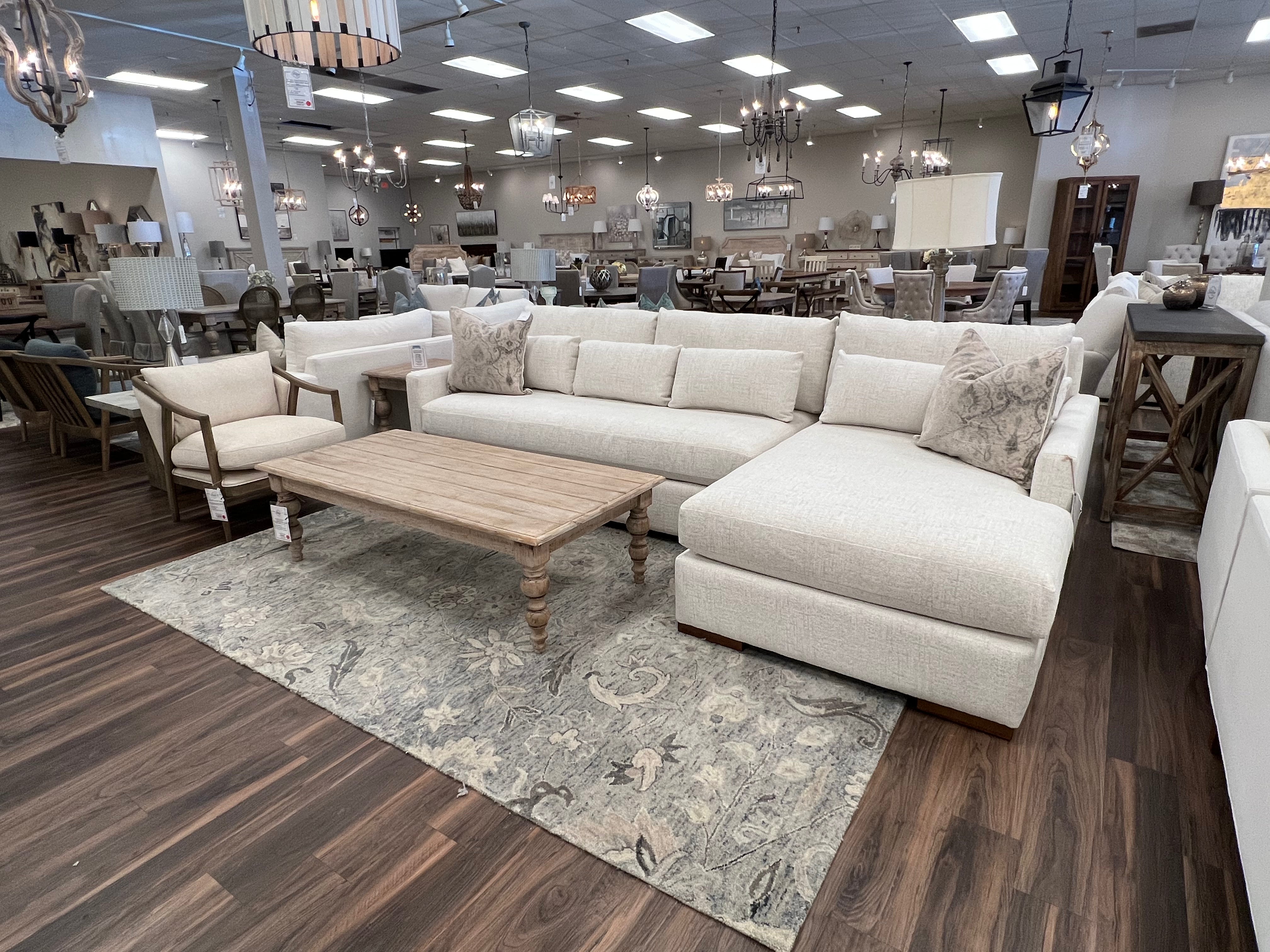 Glenda Quick Ship 130" Sofa + Right Arm Chaise - Cloud