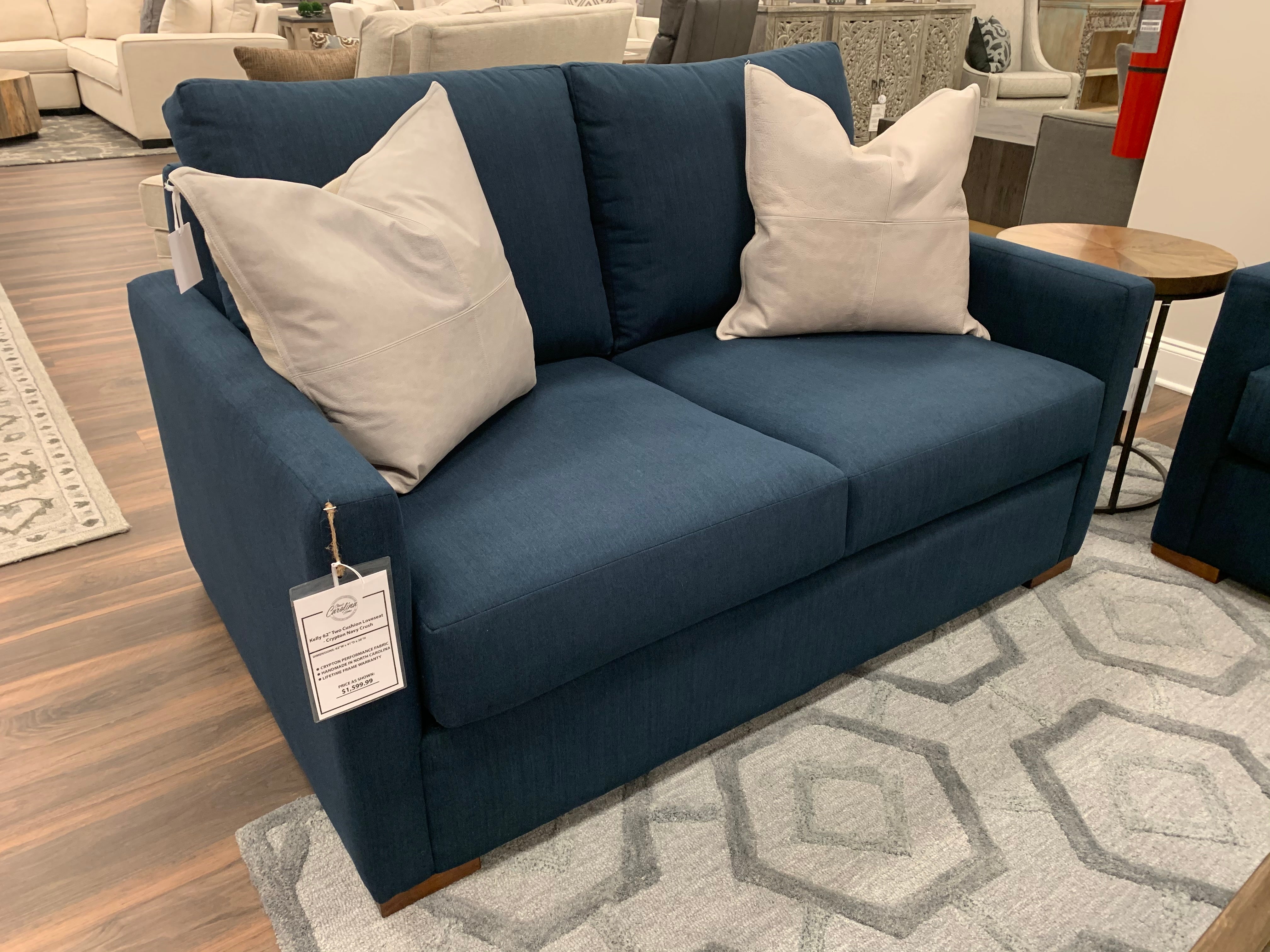 Kelly 62" Express Ship 2 Cushion Loveseat - Crypton Navy Crush - Classic Carolina Home