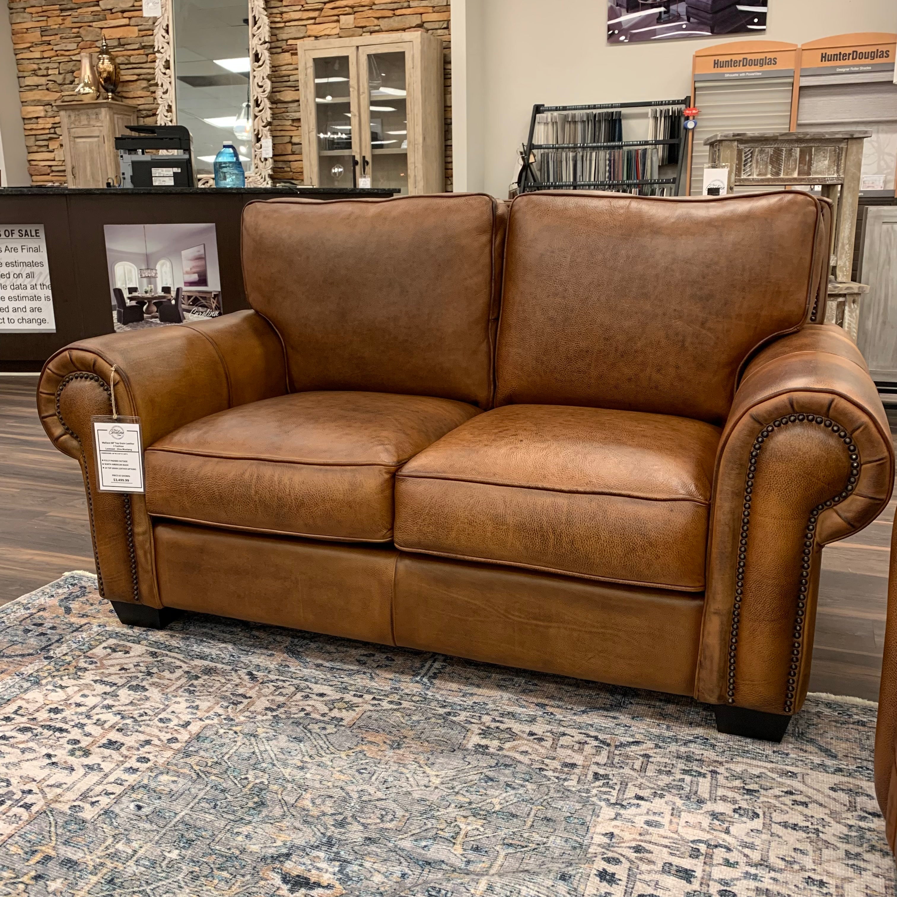 Wallace 68" Top Grain Leather 2 Cushion Loveseat - Diva Mustang - Classic Carolina Home