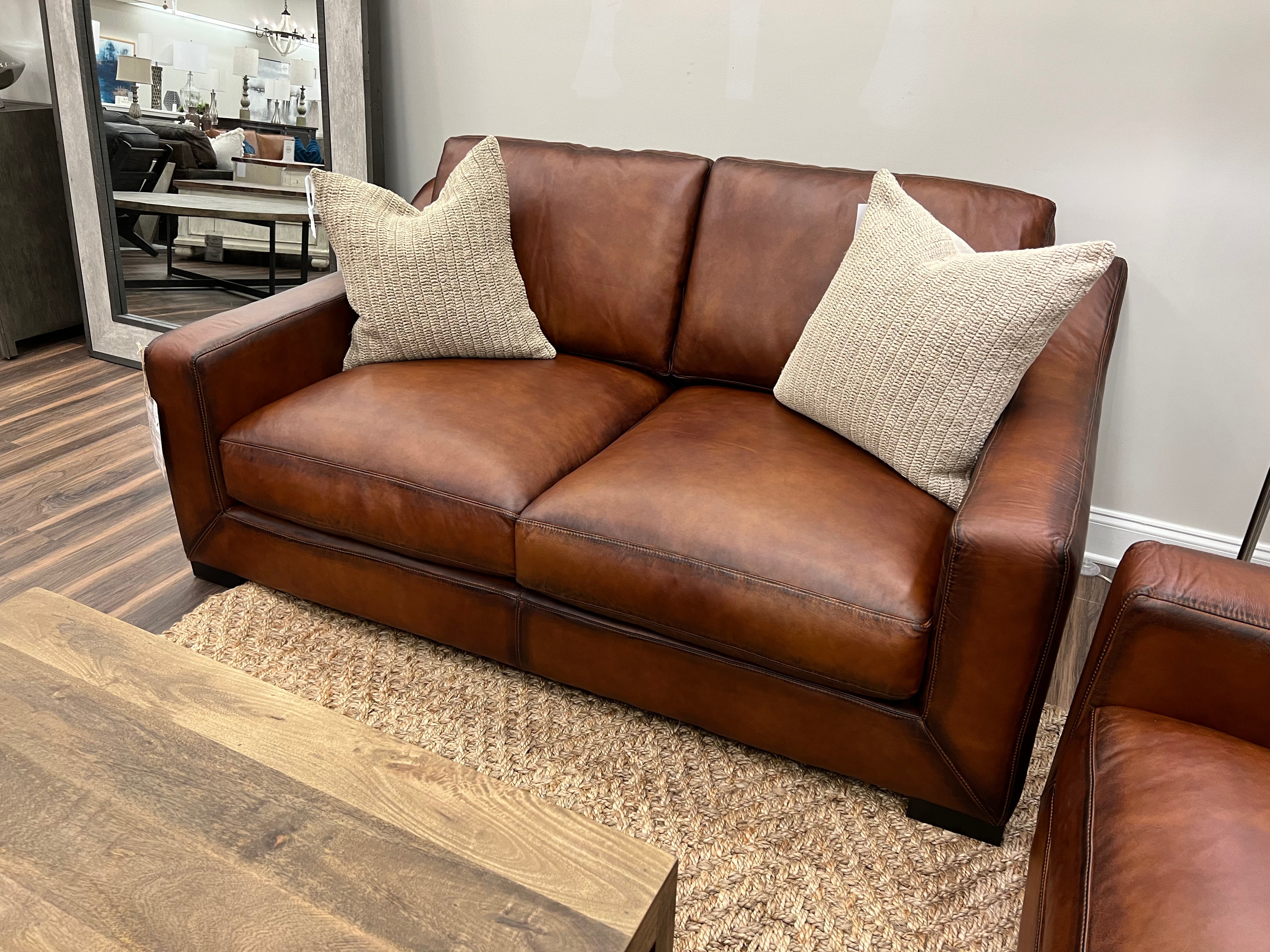 Leonardo 69" Top Grain Leather 2 Cushion Loveseat - Daytona Antique