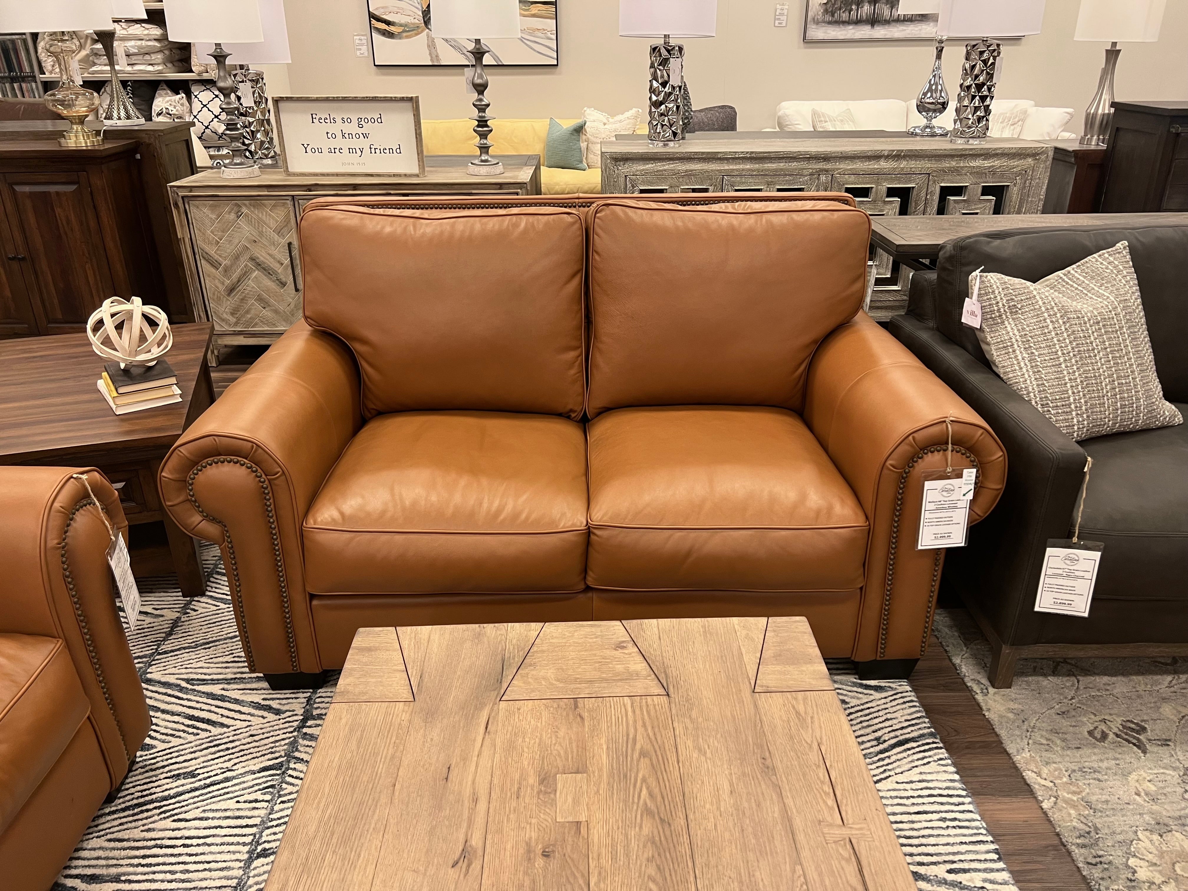 Wallace 68" Top Grain Leather 2 Cushion Loveseat - Amadeus Whiskey