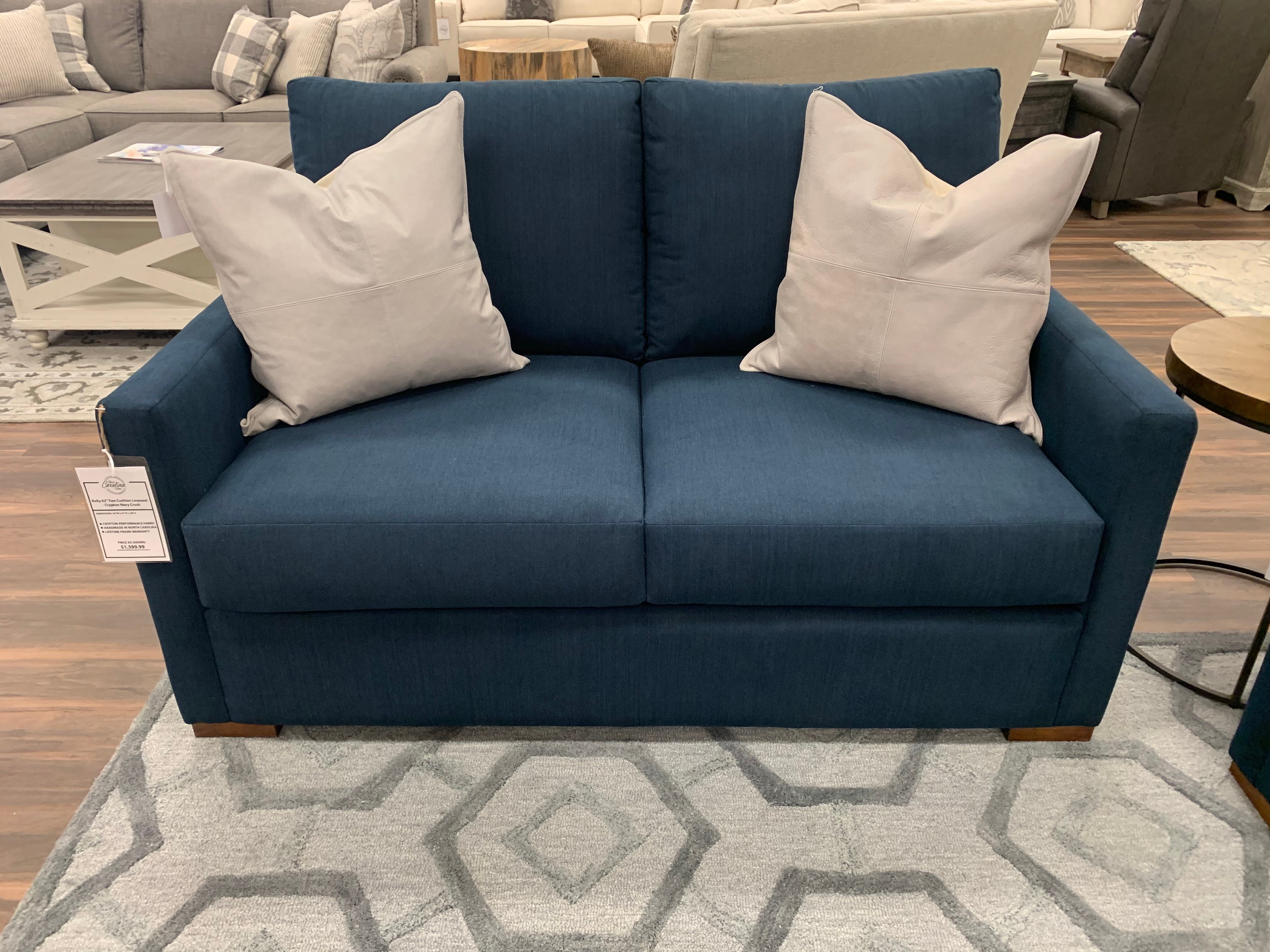 Kelly 62" Express Ship 2 Cushion Loveseat - Crypton Navy Crush - Classic Carolina Home