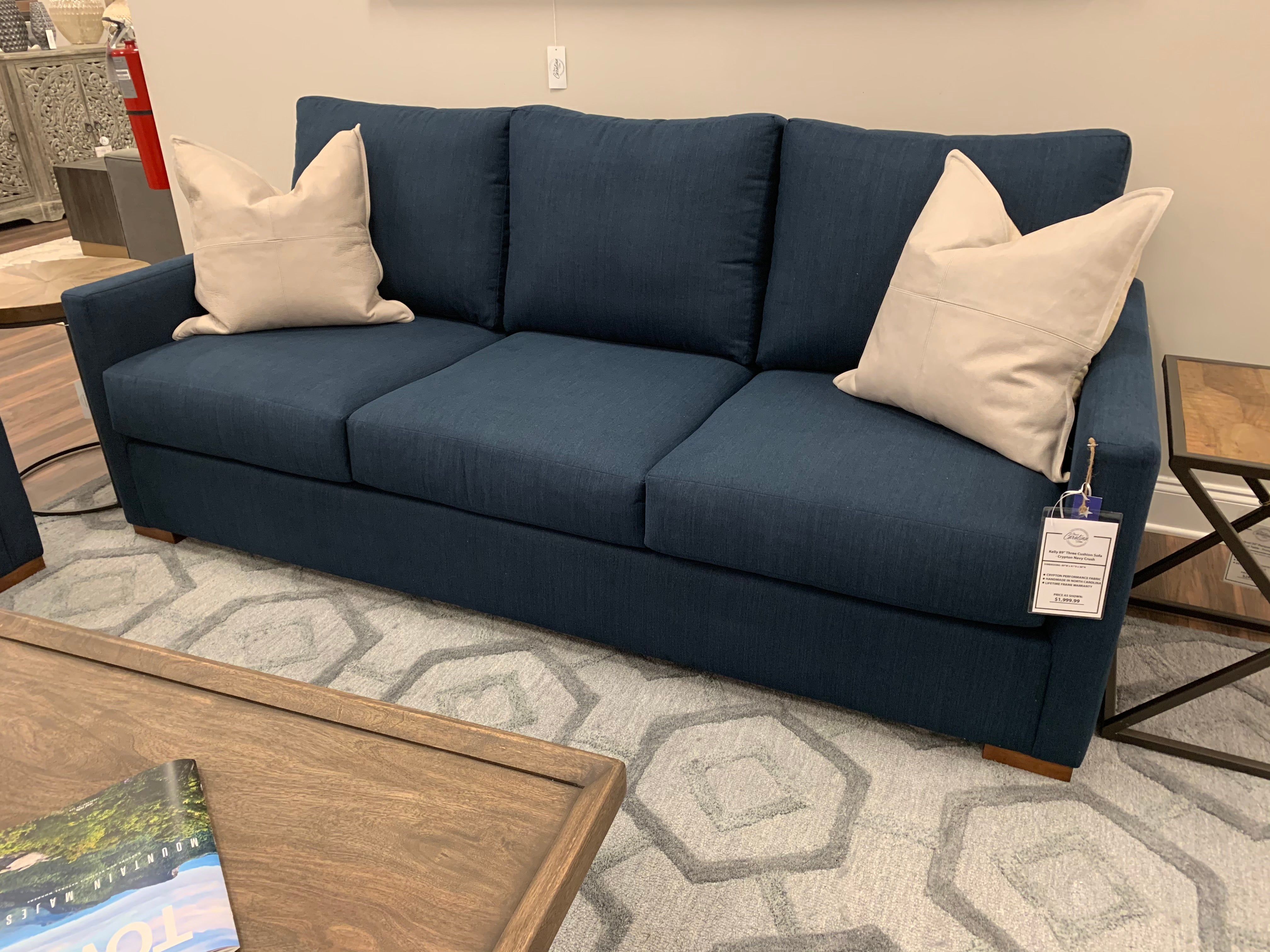 Gragg Kelly 89" Express Ship 3 Cushion Sofa - Crypton Navy Crush - Classic Carolina Home